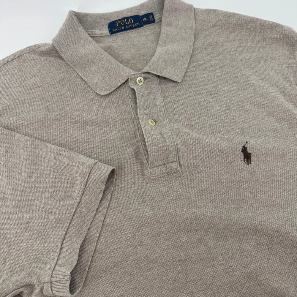 Polo Ralph Lauren Mens‎ XL Tan Heathered Pique Cotton Short Sleeve Polo Shirt